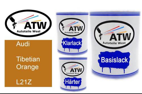 Audi, Tibetian Orange, L21Z: 1L Lackdose + 1L Klarlack + 500ml Härter - Set, von ATW Autoteile West.